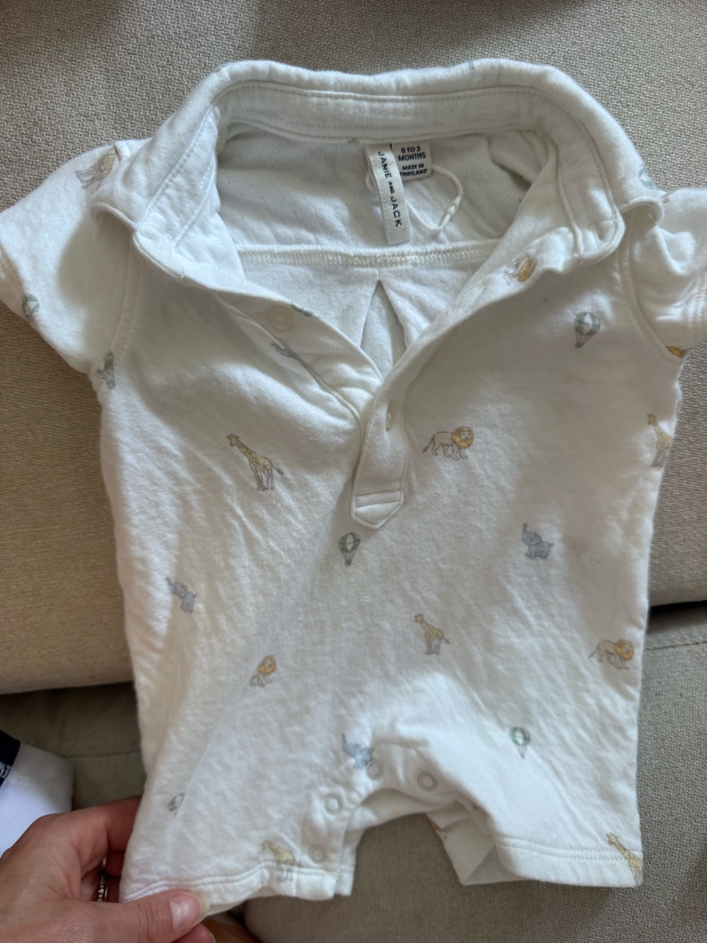 Janie and Jack White Cotton romper with Tiny Animal Prints